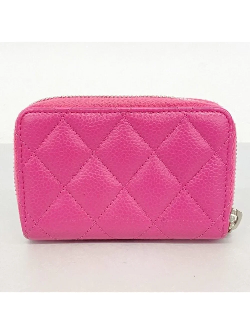 Chanel Coin Case Quilted Caviar Leather Pink Silver